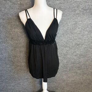 Matty M Women Black Beaded Empire Waist V-Neck Sleeveless Top Small